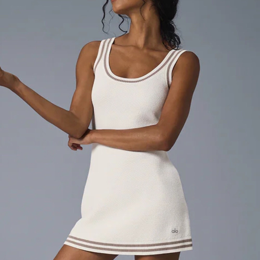 Alo Yoga Tennis Club Sweater Knit Dress Ivory/Gravel S